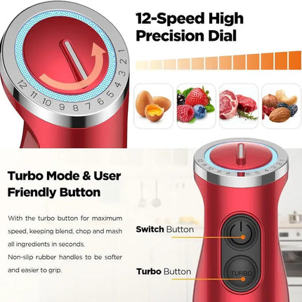 KOIOS 5-in-1 Hand Immersion Blender, 1000W 12 Speed Handheld Blender,