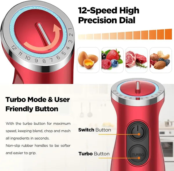 KOIOS 5-in-1 Hand Immersion Blender, 1000W 12 Speed Handheld Blender,