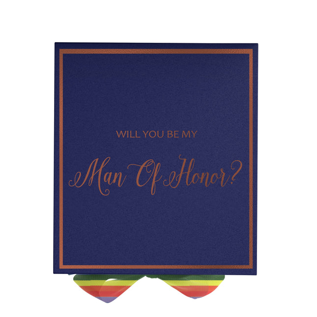 Will You Be My Man of Honor? Proposal Box Navy -  Border - Rainbow