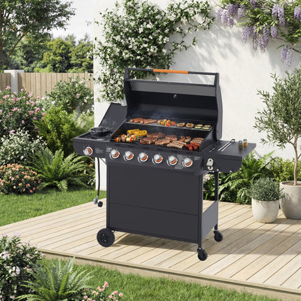 6 Burner BBQ Propane Gas Grill With Side Burner 72000 BTU Output