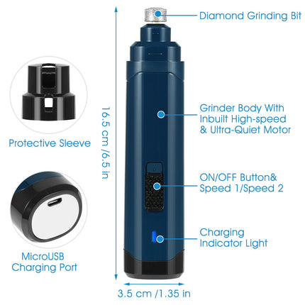 1Pc Dog Nail Grinder 2 Speeds Quiet USB Rechargeable Pet Nail Grinder