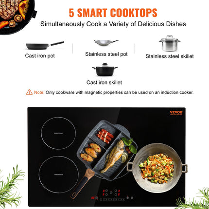 Electric Cooktop, 4 Burners, 30 Induction Stove Top, Built-in Magnetic