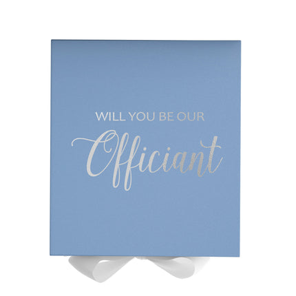 Will You Be our Officiant? Proposal Box Light Blue w/ white Bow- No