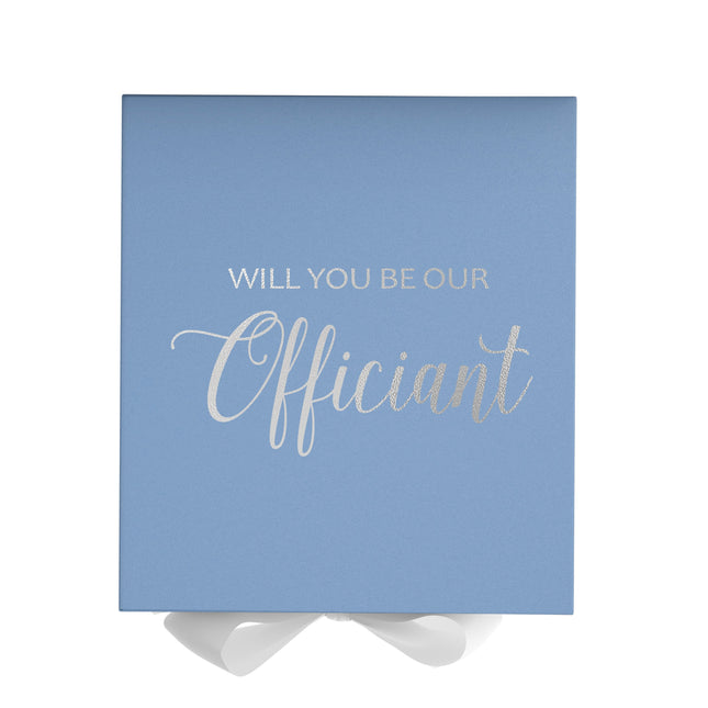 Will You Be our Officiant? Proposal Box Light Blue w/ white Bow- No