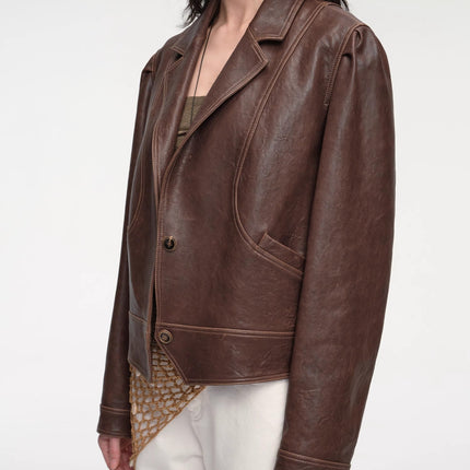 New Zealand imported waxed sheepskin distressed short leather jacket