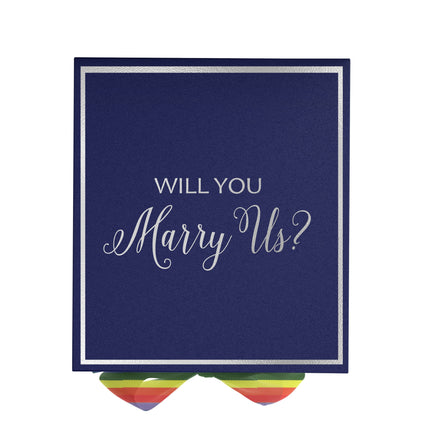 Will You Marry Us?? Proposal Box Navy -  Border - Rainbow Ribbon