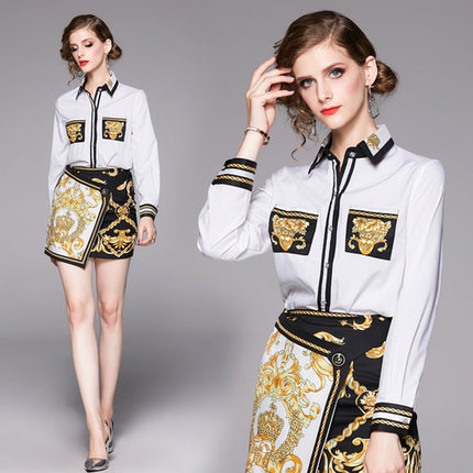 SweetCharm™ – 2-Piece Long Sleeve Top & Mini Skirt Set