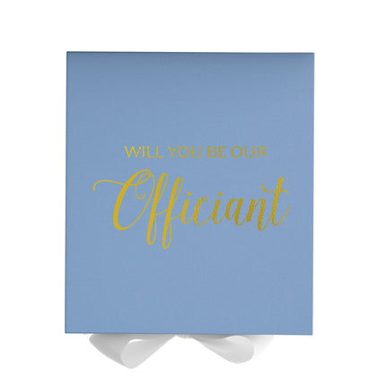 Will You Be our Officiant? Proposal Box Light Blue w/ white Bow- No