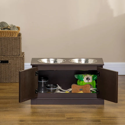Elevated Dog Bowls With Storage, Two Stainless Steel Bowls For Large