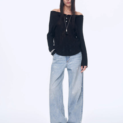"Fashion Law" Casual One-shoulder Raglan Sleeve T-shirt Top