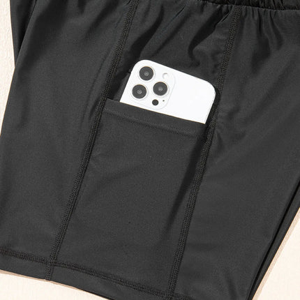 High Waisted Drawstring Swim Shorts