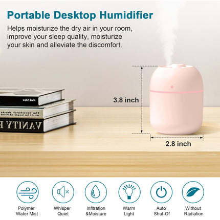 Portable Mini Humidifier 220ml Small Cool Mist Humidifier USB Personal