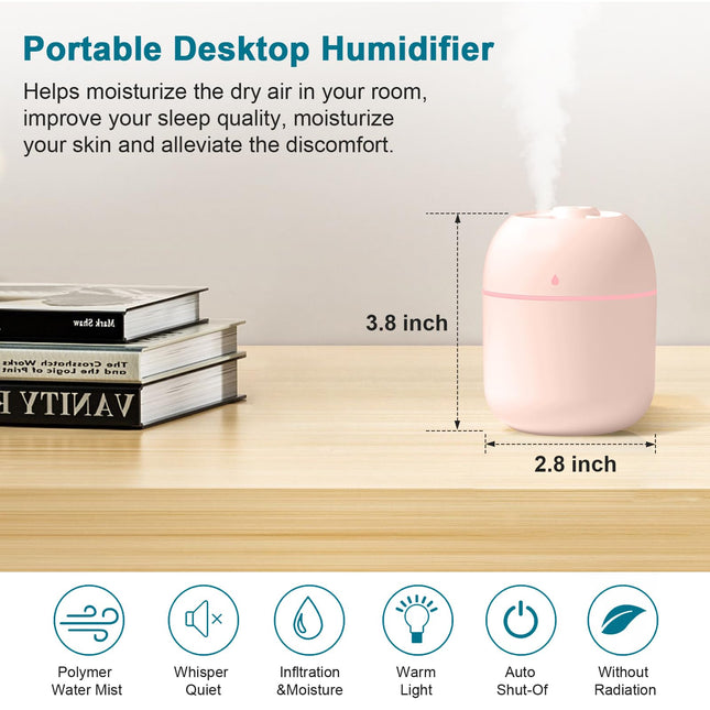 Portable Mini Humidifier 220ml Small Cool Mist Humidifier USB Personal