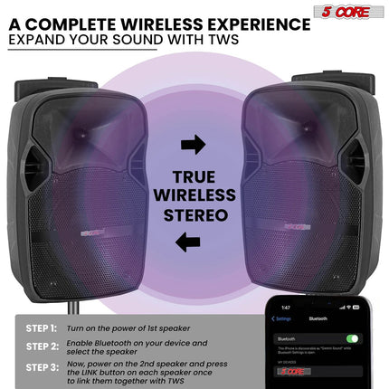 5Core 8 Inch PA Portable Bluetooth Party Speaker Karaoke Boombox + 2