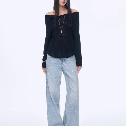 "Fashion Law" Casual One-shoulder Raglan Sleeve T-shirt Top