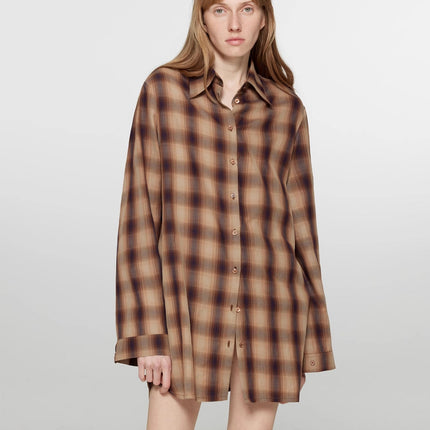 "Tea Grid" high-quality high-count cotton loose retro plaid shirt