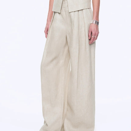 Fireladyfur Women's Linen Suit Set: Draped Vest & High-Waist Straight