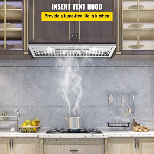 Insert Range Hood, 900CFM 4-Speed, 30 Inch Stainless Steel Built-in