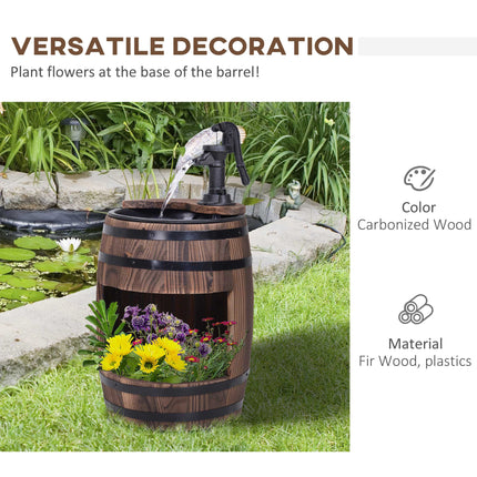 23" H Outdoor Water Fountain Wood and Plastic Rustic Apple Barrel Pump