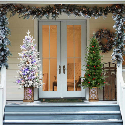 4ft Pre-lit Potted Porch Christmas Tree Small Slim Christmas Tree With