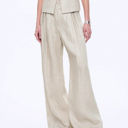 Fireladyfur Women's Linen Suit Set: Draped Vest & High-Waist Straight