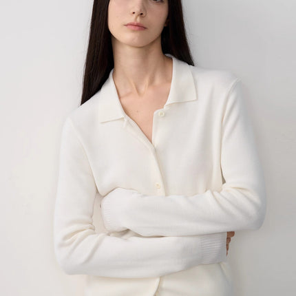 "Lazy urban" Yangtze Merino wool polo-neck cardigan straight-leg