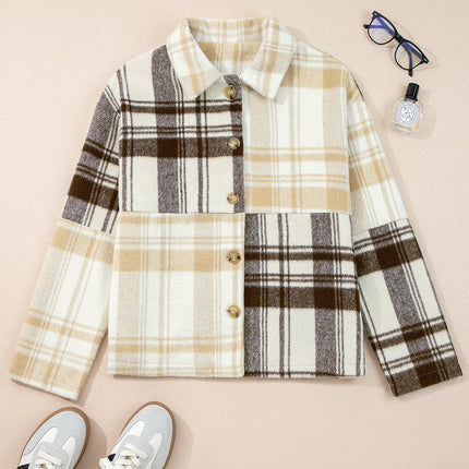 Plaid Patchwork Side Pocket Button-Up Shacket