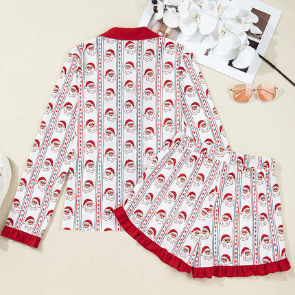 Christmas Santa Claus Ruffle Trim Pajama Set