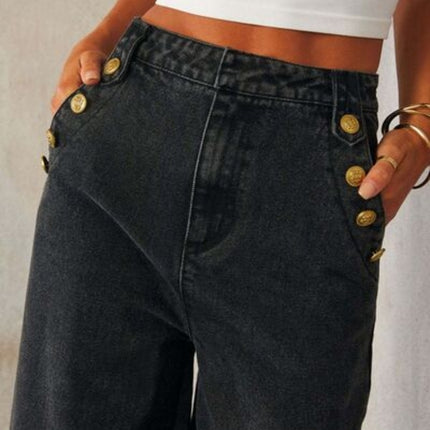 Button Decor High Rise Jeans for Women Effortless Style