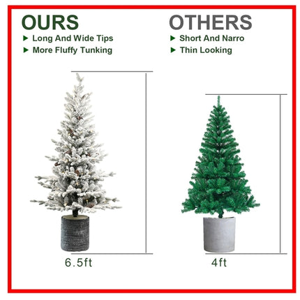 2FT 3FT 4.5FT 6.5FT Pre-lit Potted Flocked Christmas Tree, Snow