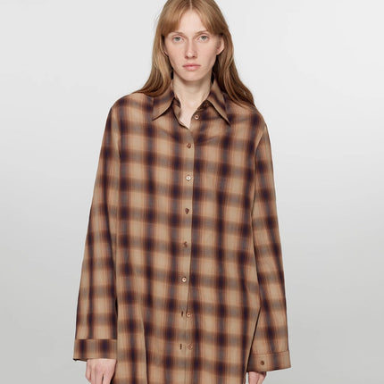 "Tea Grid" high-quality high-count cotton loose retro plaid shirt