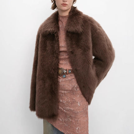 "Autumn Exclusive" Imported Toscana Shearing short lapel fur coat