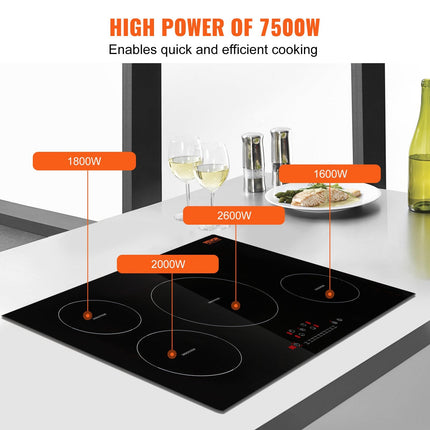 Electric Cooktop, 4 Burners, 30 Induction Stove Top, Built-in Magnetic