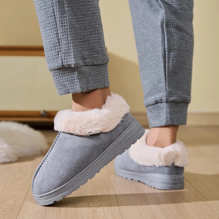 Faux Fur Round Toe Platform Slippers