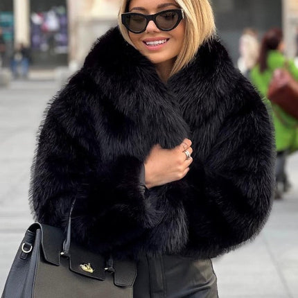 Winter Plush Coat Fashion Warm Thicken Fluffy Lapel Jacket Outwear