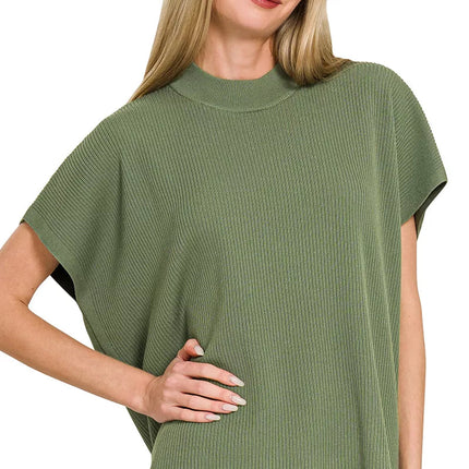 Zenana Viscose Mock Neck Short Sleeve Boxy Sweater
