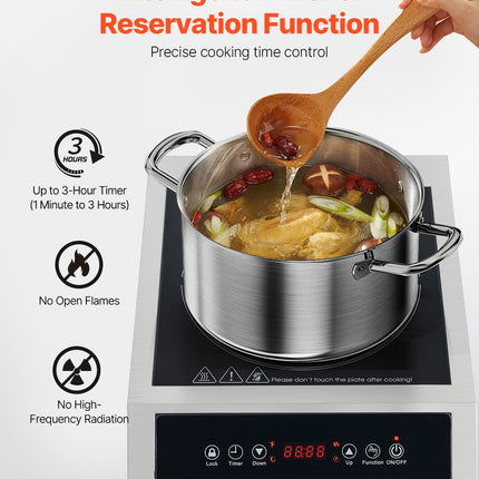 Portable Commercial Induction Cooktop 1800W Countertop Burner 9 Temp
