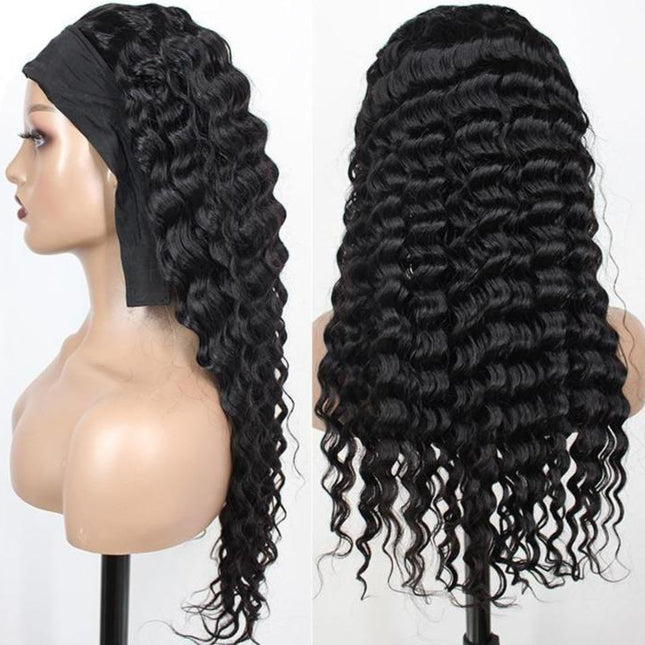 Headband Wig Loose Deep Wave Human Hair Scarf Wig No GLUE Easy Wear