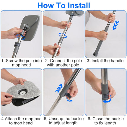 Spin Mop And Bucket System Includes Dual Compartment Mop Bucket 4Pcs