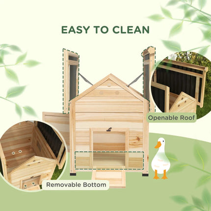 Duck Coop, Wooden Duck House With Openable Roof & Double Doors,