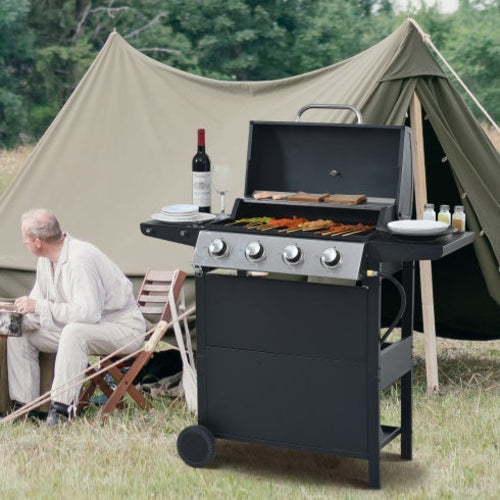Propane Gas Grill 4 Burner Barbecue Grill, Stainless Steel 34,000 BTU
