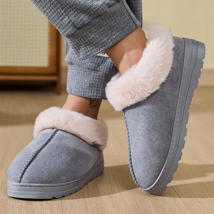 Faux Fur Round Toe Platform Slippers