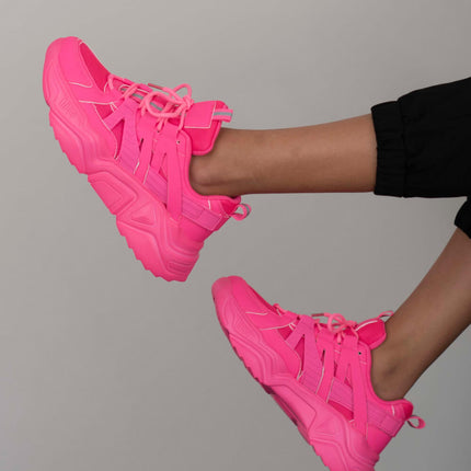 Berness Running Late Chunky Sole Athletic Sneakers in Hot Pink