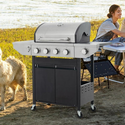 Propane Four-burner Stainless Steel Gas Grill With Side Burners,