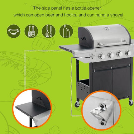 Propane Four-burner Stainless Steel Gas Grill With Side Burners,