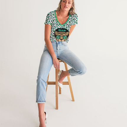 2882Sport™ Tropics of OZ - One Shady Lion Cheetah Women's V-Neck Tee