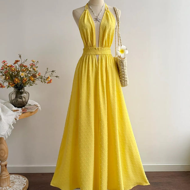 Swiss Dot Halter Neck Dress