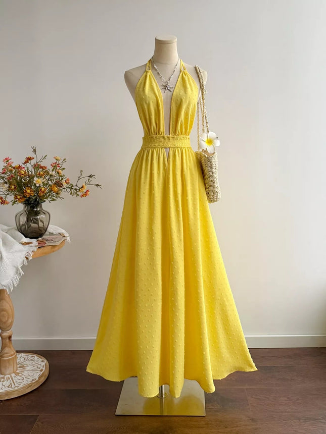 Swiss Dot Halter Neck Dress