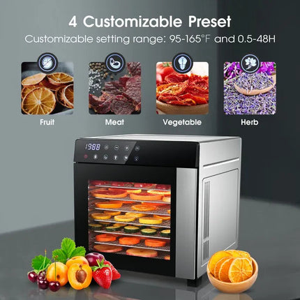 Food Dehydrator Machine 25QT, 8 Trays Stainless Steel Dehydrator