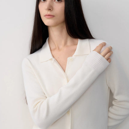 "Lazy urban" Yangtze Merino wool polo-neck cardigan straight-leg